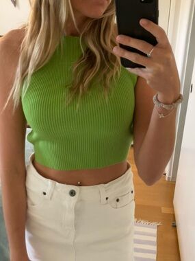 Green Ribbed Crop Top